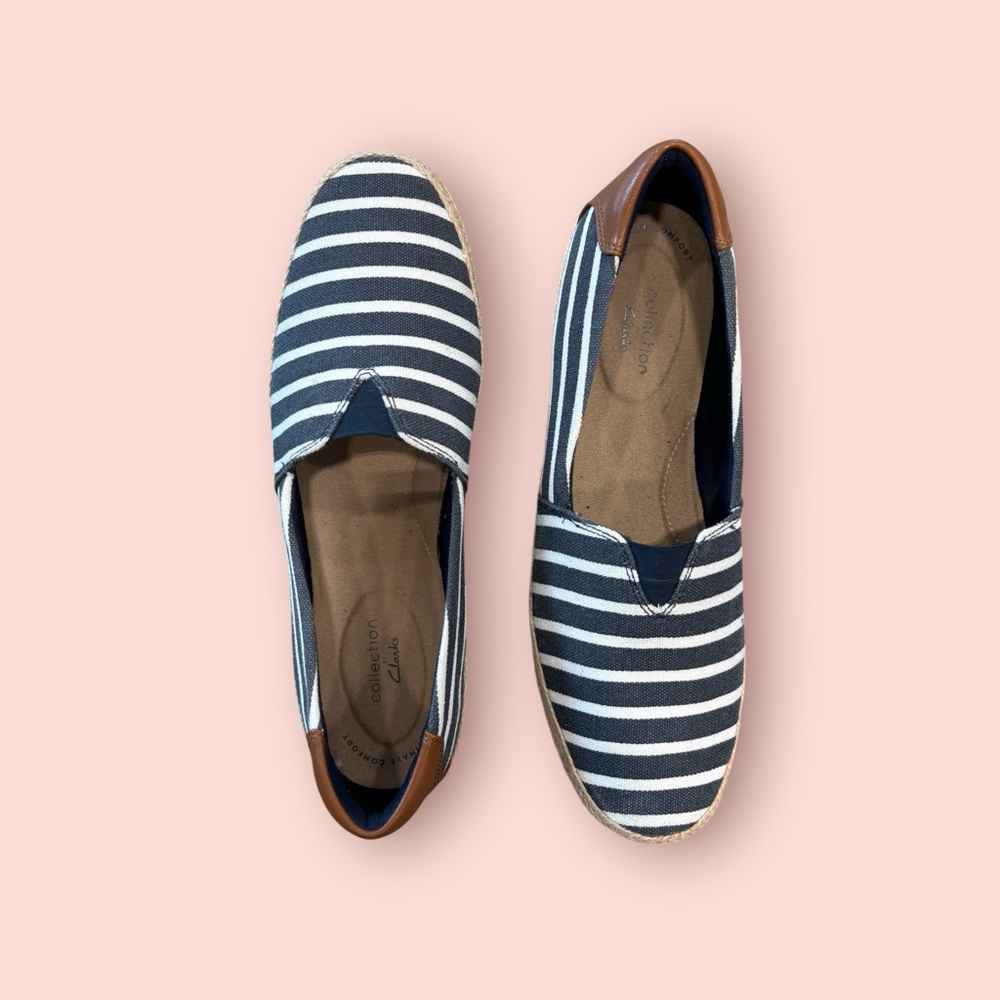 Clarks Navy and White Striped Espadrilles